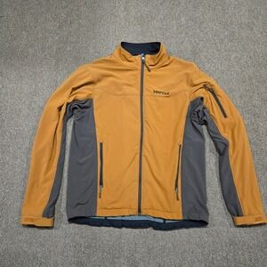 Marmot Softshell Fleece Lined Jacket Mens Large Orange Gray Outdoor Hiking L